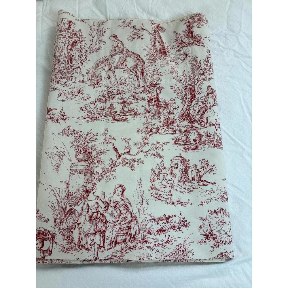 Vintage Red Toile Valance Set of 3 French Country Scenic Cotton Window Treatment